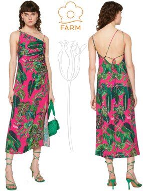 FARM Rio Leaves Asymmetric Midi Dress